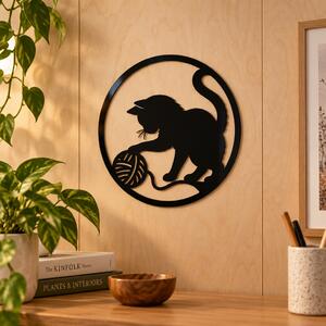 Decorațiune de perete Pisica Jucăușă – Plexiglas negru, Ø 24 cm | NOOT