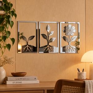 Floral Evolution – Set 3 decorațiuni de perete din plexiglas oglindă argintiu | NOOT