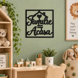 Decorațiune de perete „Familie = Acasă” din plexiglas negru, 30 x 30 cm – NOOT