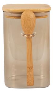 Borcan din sticlă cu capac și lingură din lemn PT LIVING Canister, înălțime 16 cm, maro