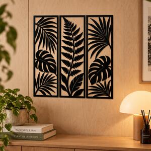 Set 3 panouri decorative din plexiglas negru cu frunze – Nature's Elegance | NOOT
