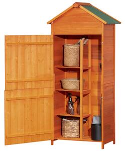 Outsunny Sopron de Gradina din Lemn cu 2 Usi, Dulap de Exterior Depozitare Unelte cu 3 Rafturi, 84x52x188cm