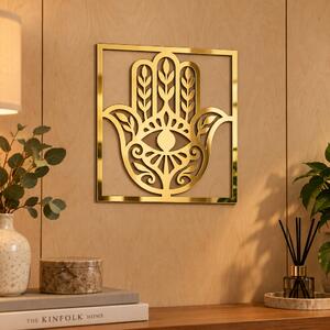 Decorațiune de Perete Hamsa Aurie – Plexiglas Oglindă, 24 × 24 cm | NOOT