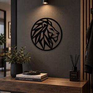 Decorațiune de perete Leu Low-Poly din plexiglas negru, Ø 30 cm – NOOT