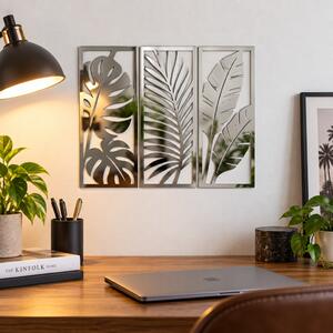 Set 3 decorațiuni de perete din plexiglas oglindă argintiu Tropical Reflections, 41 x 17cm – NOOT