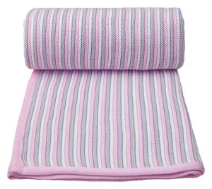 Pătură tricotată din amestec de bumbac pentru copii T-TOMI Spring, 80 x 100 cm, roz - alb