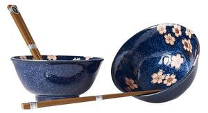 Set 2 boluri din ceramică și bețișoare MIJ Pink Sakura, albastru