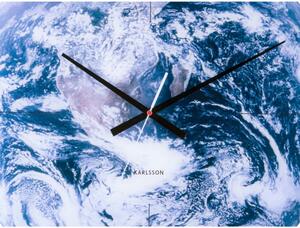 Ceas de perete din sticlă Karlsson Earth, ø 60 cm, albastru