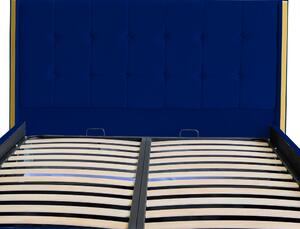 Pat dublu tapitat model Nevada, 120 200 cm, culoare bleumarin cu somiera metalica rabatabila si spatiu de depozitare Bleumarin, 120 x 200, 120 x 200