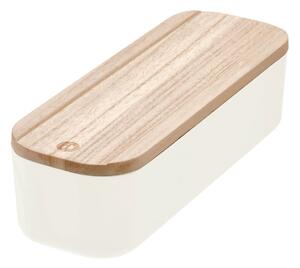 Cutie depozitare cu capac din lemn paulownia iDesign Eco, 9 x 27,5 cm, alb