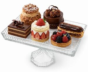 Platou elegant Pufo Cake din sticla cu picior pentru prajituri, mini torturi, fructe si aperitive, 28 x 14 cm