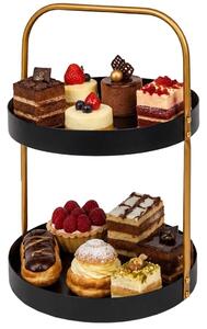 Fructiera etajata Pufo Luxury din metal cu 2 nivele, pentru prajituri, mini torturi, fructe, aperitive, negru