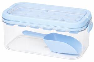 Set Pufo Ice pentru cuburi de gheata, cutie cu capac, lopatica si tava din silicon, albastru