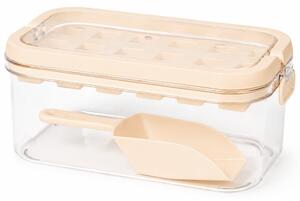 Set Pufo Ice pentru cuburi de gheata, cutie cu capac, lopatica si tava din silicon, galben