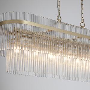 Searchlight Lampă suspendată Lara, lungime 98 cm, auriu/transparent, sticlă/metal, reglabil, Auriu / Alamă, Camera de zi / sufragerie, Sticlă