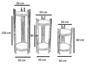 Set 3 masute 1037-4, nuc, metal/lemn, 32x62/32x82/32x102 cm