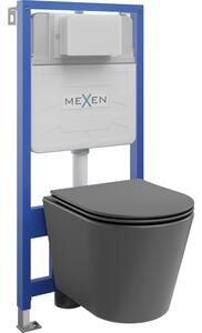 Mexen set WC încastrat cadru Felix Slim cu vas de toaletă Rico și capac de toaletă cu închidere lentă, Gri închis mat - 6103072