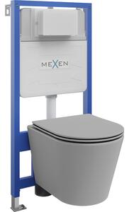 Mexen set WC încastrat cadru Felix Slim cu vas de toaletă Rico și capac de toaletă cu închidere lentă, Gri deschis mat - 610307