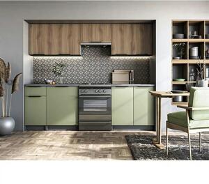 Set bucatarie KSENIA, nuc/verde/gri antracit, 240 cm