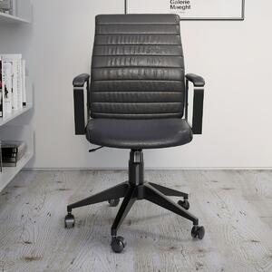 Scaun birou cu spătar înalt și stil modern, din oțel negru și material sintetic