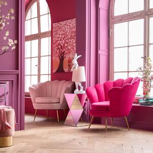 Fotoliu Kare Design, Water Lily Roz cu picioare de otel aurii si tapiterie roz din material sintetic in stil glamour