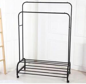 Suport dublu de umerase pentru haine 150 x 110 x 54 cm - Cu Roti, Negru