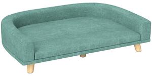PawHut Canapea Elegantă pentru Animale de Companie, Pat Înălțat cu Pernă Moale, Cadru din Lemn, Verde, 98x67x25cm | Aosom Romania