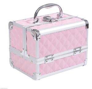 HOMCOM Trusa Machiaj Profesionala, Beauty Case pentru Make Up cu Profile din Aluminiu, Maner si Tava in Consola, 20x15x15cm, Roz | Aosom Romania