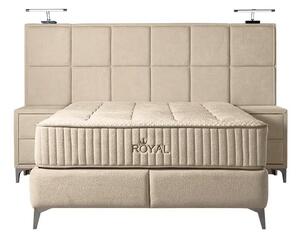Pat ROYAL 160x200, stofa catifelata crem - Luna 21, cu somiera si spat