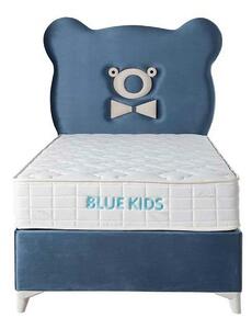 Pat BLUE KIDS 120x200, stofa catifelata albastru deschis - STR 50, cu