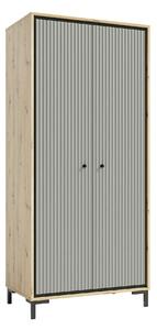 Dulap PARII PA01, stejar artisan/gri, PAL laminat, cu 2 usi, 89x54x196