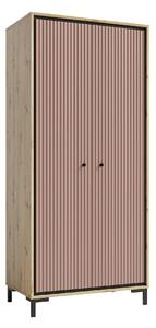 Dulap PARII PA01, stejar artisan/roz, PAL laminat, cu 2 usi, 89x54x196