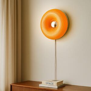 Lindby Lampă de masă/aplică perete LED Fjora, portocaliu/crom, Ø30cm,, reglabil, Portocaliu, Camera de zi / sufragerie, Sticlă, Design