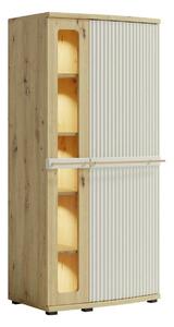 Vitrina CANDY1 C2a, stejar artisan/casmir, PAL/sticla, cu iluminare LE