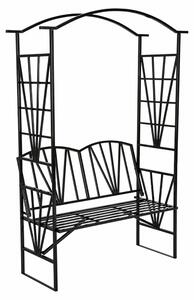Banca cu pergola HAIFA, negru, metal, 114x42x210 cm