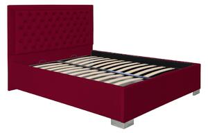 Pat dublu tapitat Louisiana cu picioare 120 200 cm culoare visiniu cu somiera metalica fixa Visiniu, 120 x 200, 120 x 200