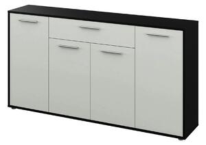 Comoda LUNIA, alb/negru/crom, 163x33x86 cm