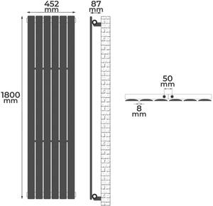 Radiator vertical, conexiune centrală, 1800 x 452 x 52 mm
