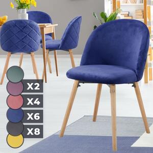 Set de 2 x scaune de masă din catifea, albastru regal