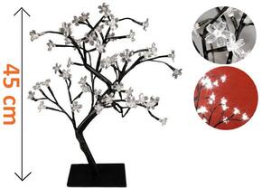 Copac decorativ cu LED-uri cu flori - 45 cm, alb rece
