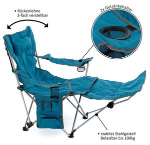 Scaun de camping+suport pentru picioare detașabil,albastru