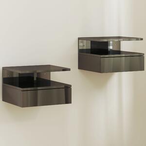 HOMCOM Set de 2 Noptiere Moderne Suspendate pentru Dormitor cu Sertar și Raft, 35x32x22,5 cm, Negru Lucios | Aosom Romania