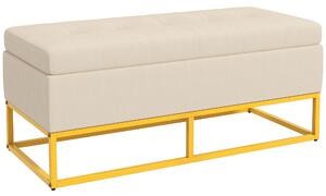 HOMCOM Bancă de Depozitare Rectangulară cu Șezut Căptușit și Picioare din Oțel, 110x44x49 cm, Bej | Aosom Romania