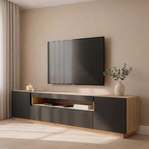 Comodă TV Loftia 200 cm cu două uși și nișă - artisan / negru mat