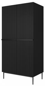 Dulap Nicole 100 cm dormitor cu două sertare - negru mat / picioare negre
