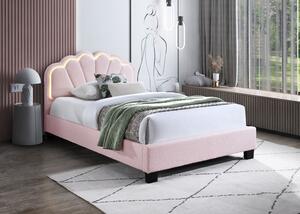 Pat tapitat Comfort 2 cu LED , 120x200, cadru din lemn cu somiera fixa, culoare Roz