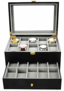 Cutie caseta din lemn pentru depozitare si organizare 20 ceasuri, model Premium cu sertar, Pufo
