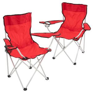 Set scaune camping pliabile roșii cu suport pentru pahare