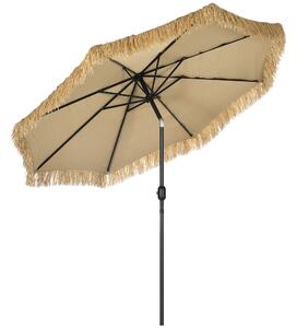 Outsunny Umbrelă de Grădină Stil Hawai cu Paie, Rotundă cu Manivelă, Ø265x250cm, Kaki | Aosom Romania