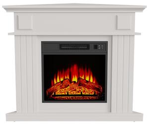Semineu electric de colt, cu aeroterma 2000 W, din MDF alb, 96 x 80,5 x 48 cm